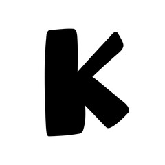 Bold K letter latin english in doodle hand drawn style isolated on white background. For logo, presentation, branding, education, font, signboard, lettering.