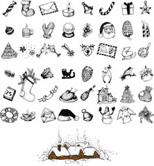 Christmas hand drawing icons on a white background.