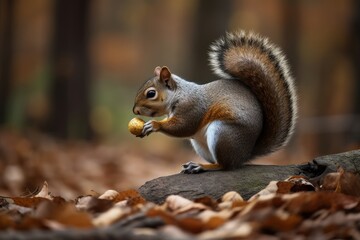 A squirrel enjoying a juicy apple on a picturesque rock