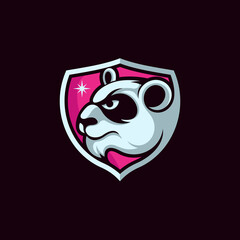 panda head simple logo with shield