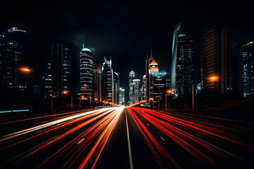 Fototapeta na wymiar Time lapse photography of vehicle lights at night in city