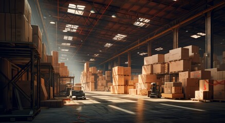A warehouse with rows of wood for decorating the scene in the warehouse or the shooting scene