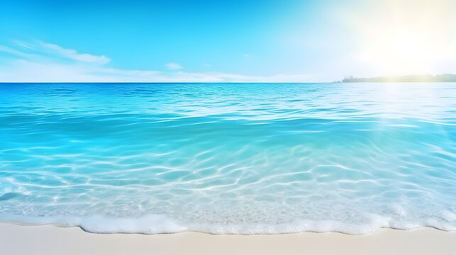 Beautiful blue ocean water with white foam edge