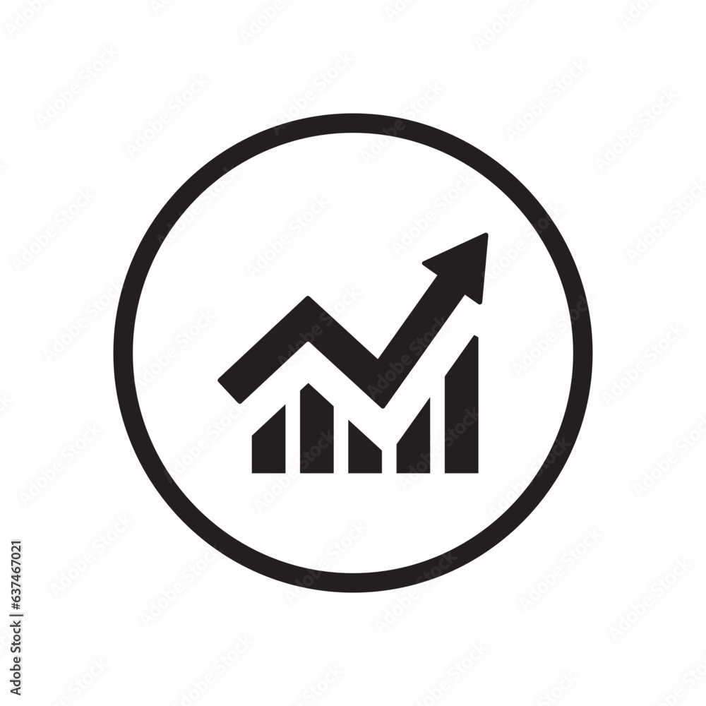 Poster single black arrow growing pointing up on chart graph bars icon, success graph trending upwards flat