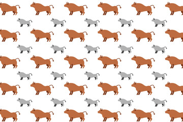 Flat Bull Animal Pattern Background