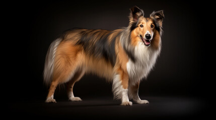 Beautiful Collie on a dark background, soft lighting.