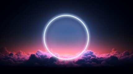 Abstract of glowing clouds circle frame illustration. AI generative.