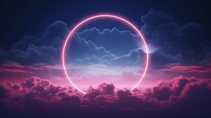 Abstract of glowing clouds circle frame illustration. AI generative.