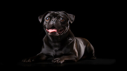 Pug on a dark background, studio lighting.