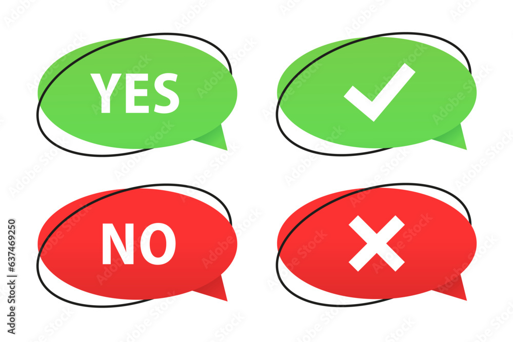 Poster check and cross mark icons on 3d messages bubble. design concept for web and mobile apps. yes or no 