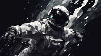 Astronaut floating in the space. Black and white polygonal style illustration. AI generative.