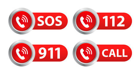 SOS emergency call. 911 calling. A cry for help. SOS emergency call. Emergency message. SOS icon. Emergency hotline. Hotline concept. First aid. Call icon vector. Vector illustration - obrazy, fototapety, plakaty