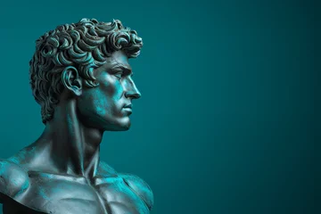 Fotobehang Bronze statue on a blue background © © Ai Factory