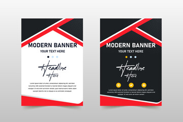 Modern Black and Red Business Banner Template With Curved Shapes