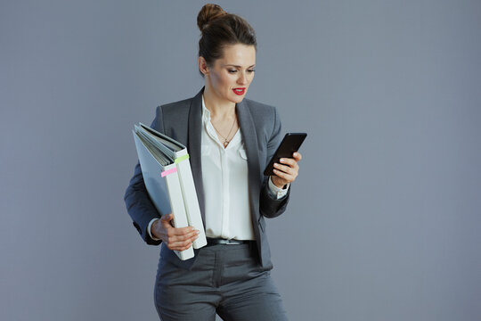 Stylish Small Business Owner Woman Against Grey Background