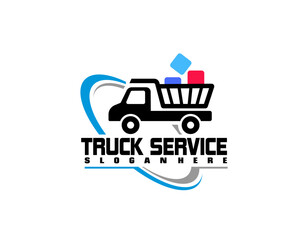 logo with truck on white background, monochrome style