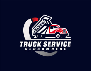 Tipper truck company logo badge vector. Best for trucking and freight related industry