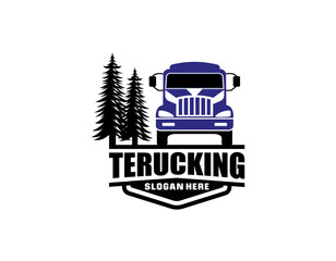 Naklejka premium trucking company logo. Bold badge emblem logo concept. Ready made logo template set vector isolated