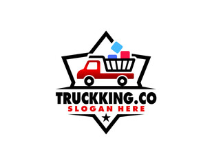 Obraz premium truck vector logo illustration,good for mascot,delivery,or logistic,logo industry,flat color,style with blue.