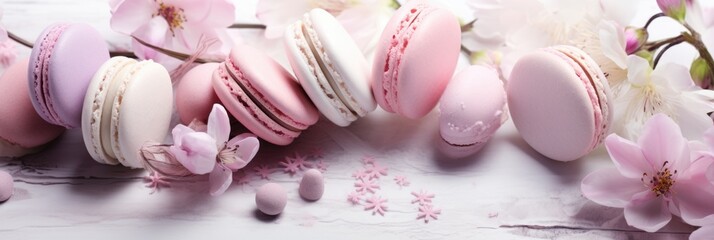 A bunch of macarons sitting on top of a table. Digital image. Wedding decor.