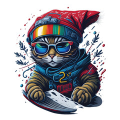 Cat Face with Winter Cap and Sunglasses SVG PNG Bundle - Transparent Digital Art for Trendy Pet Lovers Winter Cat Illustration