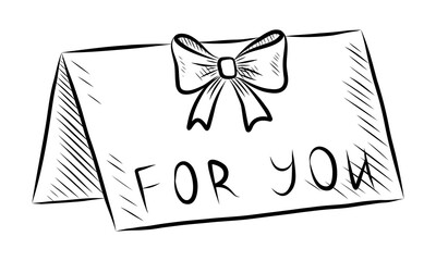 BLACK VECTOR ISOLATED ON A WHITE BACKGROUND DOODLE ILLUSTRATION OF A POSTCARD FOR FLOWERS WITH THE INSCRIPTION FOR YOU