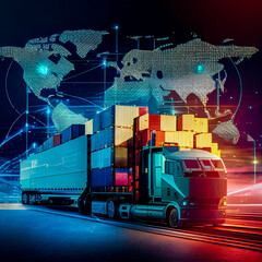 Provides transport and logistics solutions for businesses. Links shippers with carriers for a thorough distribution process. Helps businesses expand their network and attract more customers. - obrazy, fototapety, plakaty