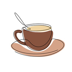 Coffee cup continuous line colourful vector illustration