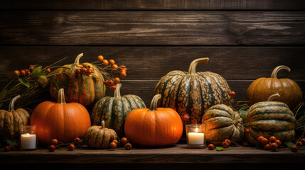 Candlelit pumpkins and leaves