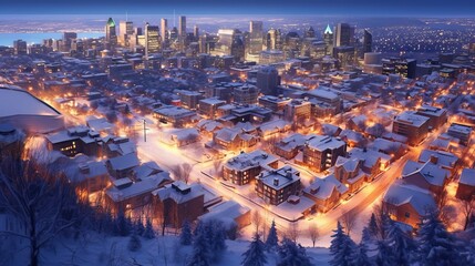 Winter cityscape with decor light