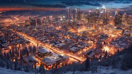 Fototapeta premium Winter cityscape with decor light