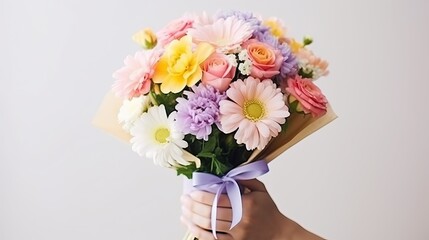 Woman hand hold beautiful flowers bouquet