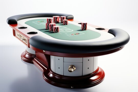A poker table with four cards on it. Digital image.