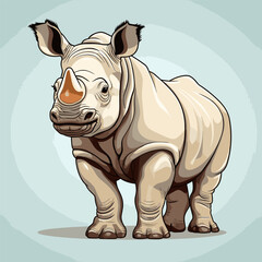 Fototapeta premium Rhinoceros. Rhino hand-drawn comic illustration. Cute vector doodle style cartoon illustration.