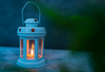 Candle lantern lamp with copy space, Ramadan Kareem and Eid Mubarak greeting poster image