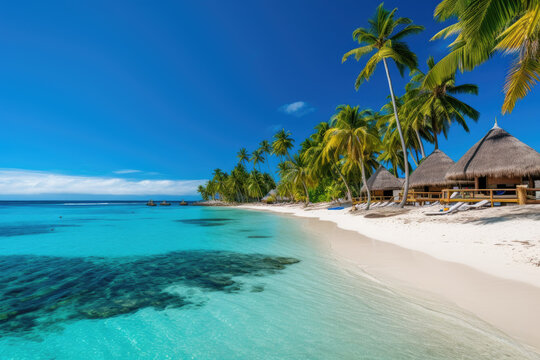 Relaxing beach getaway with palm trees and crystal clear waters