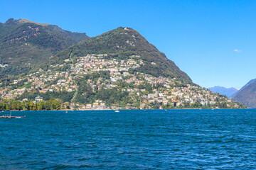 Fototapeta premium View of lake Lugano in Ticino canton, Switzerland