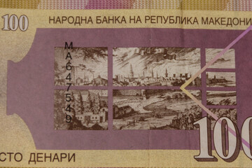 Macro shot of one hundred macedonian denar banknote