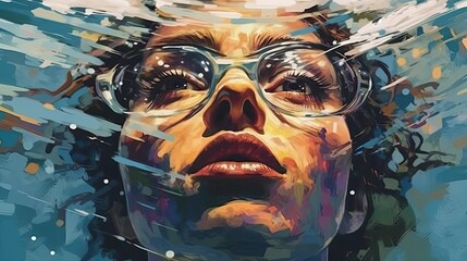 sztuka komputerowa wymieszana z grafiką komputerową, wymieszane kolory rysujące twarz. piękno abstrakcji.