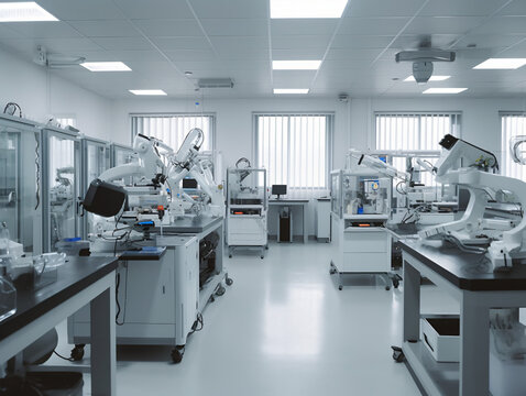 High-tech robotics laboratory with futuristic equipment