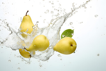 Pear fruit falling into water 