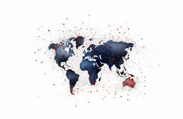 Global social network future world map on dark copyspace background. Internet communication concept