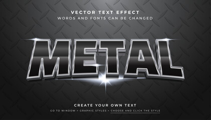 Vector Editable 3D Black Silver text effect. Shiny metallic chrome typography graphic style on metal texture background - obrazy, fototapety, plakaty