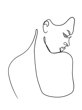 recommend clip art: A portrait of a woman is drawn in a one line style. Body and facial expression. Printable art.