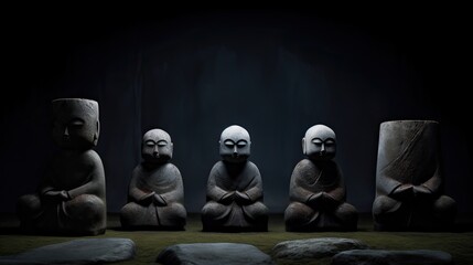 sztuka komputerowa przedstawiająca posągi azjatyckich religii, ekonatura
