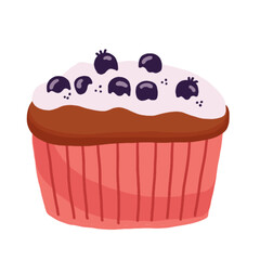 Delicious blueberry cupcake with purple frosting and blueberries on top, sticker with transparent background 