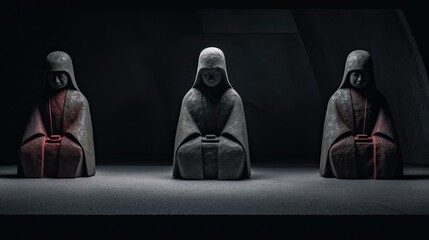 sztuka komputerowa przedstawiająca posągi azjatyckich religii, ekonatura