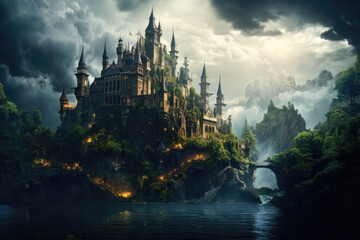 Fantasy castle in the forest - obrazy, fototapety, plakaty