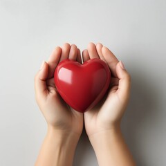 Obraz premium red heart in hands of a women