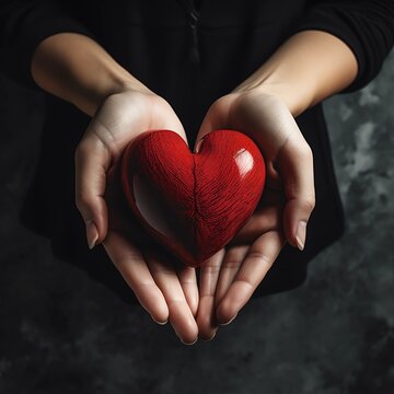a women holding a red heart in her hands